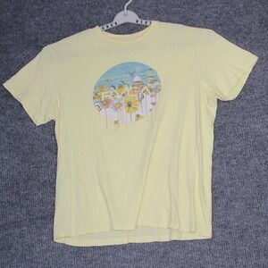 RVCA Vintage Wash Yellow Graphic T Shirt XL Mushrooms Flowers Nature‎ Print